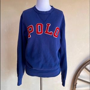 POLO RALPH LAUREN Preppy Navy Blue Sweat Shirt w/Red Raised POLO Logo Woman’s S